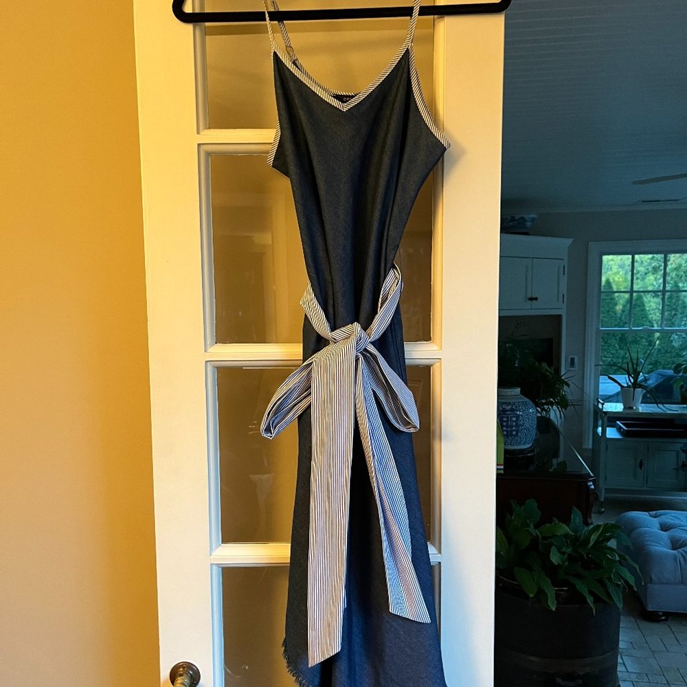 Drew (Anthropologie) Jean Dress with Frayed Bottom and Striped Belt